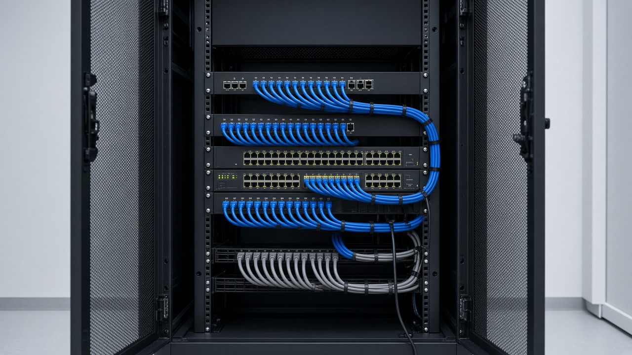 Network rack kabinet ve Cat6 kablolama